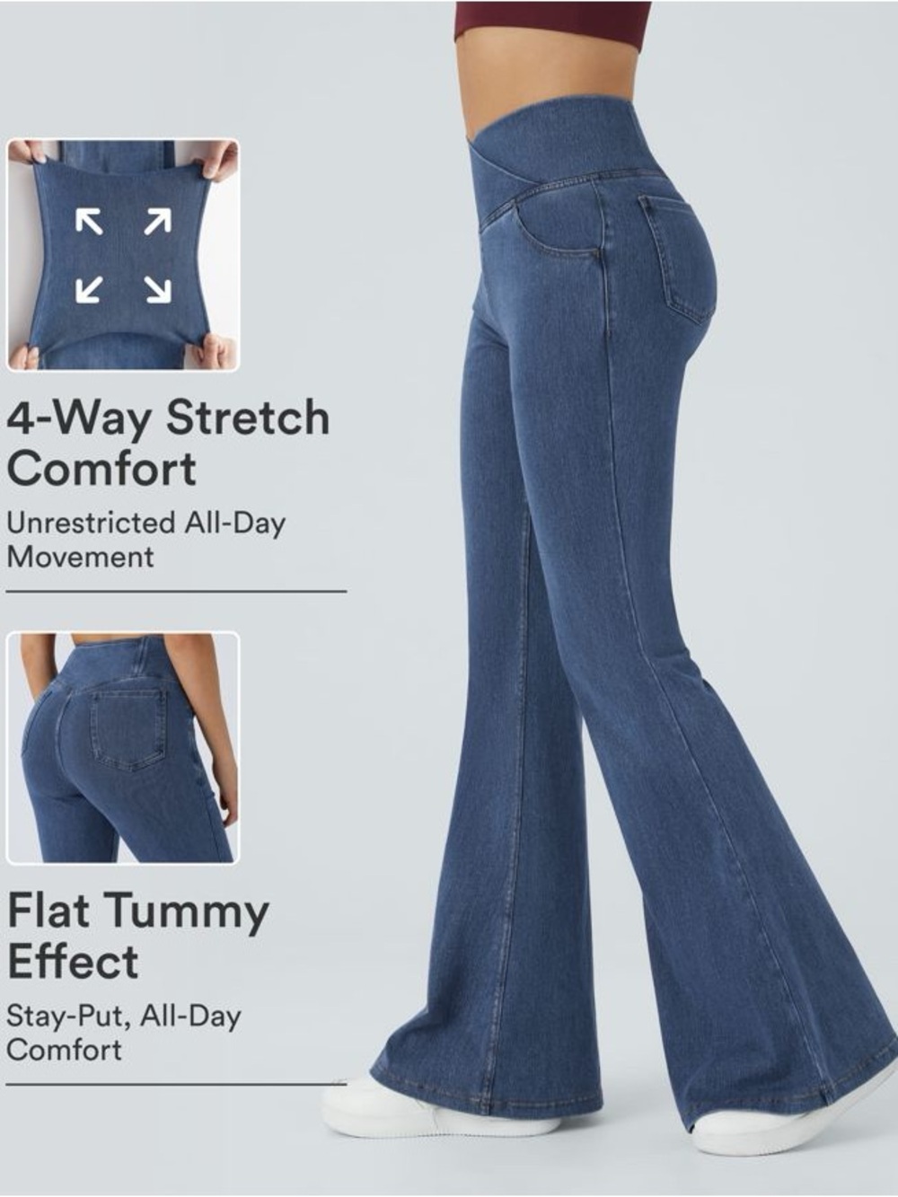Halara Flex™ High Waisted Crossover Pocket Washed Casual Flare Jeans